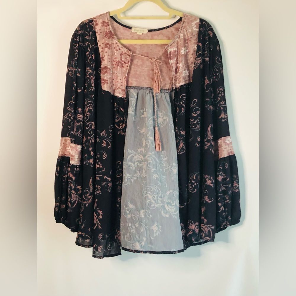 Loralette 1X Pink Brown Kimono